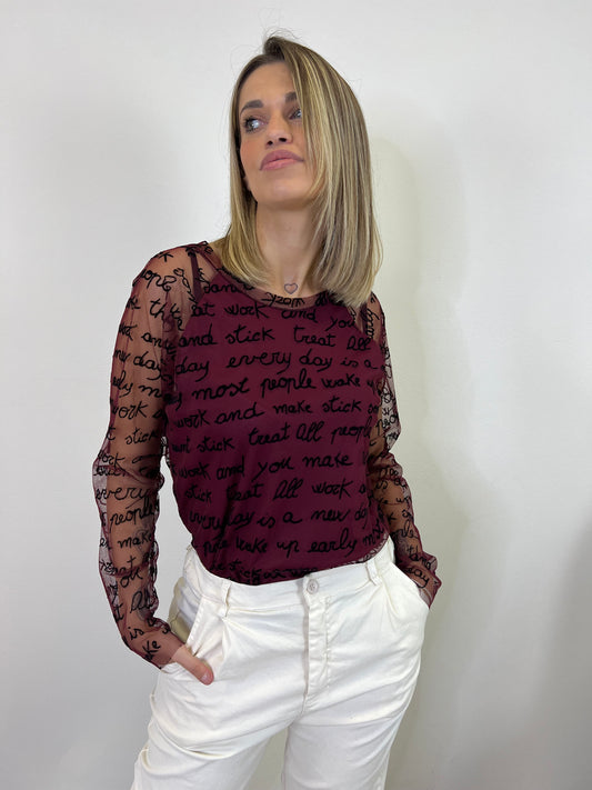 KAYA T.SHIRT IN TULLE BORDEAUX