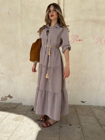 LUCILLA ABITO A CHEMISIER VICHY Var.bianco / marrone