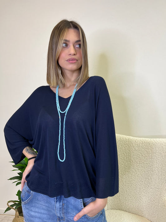 PULLOVER IN FILO BLU