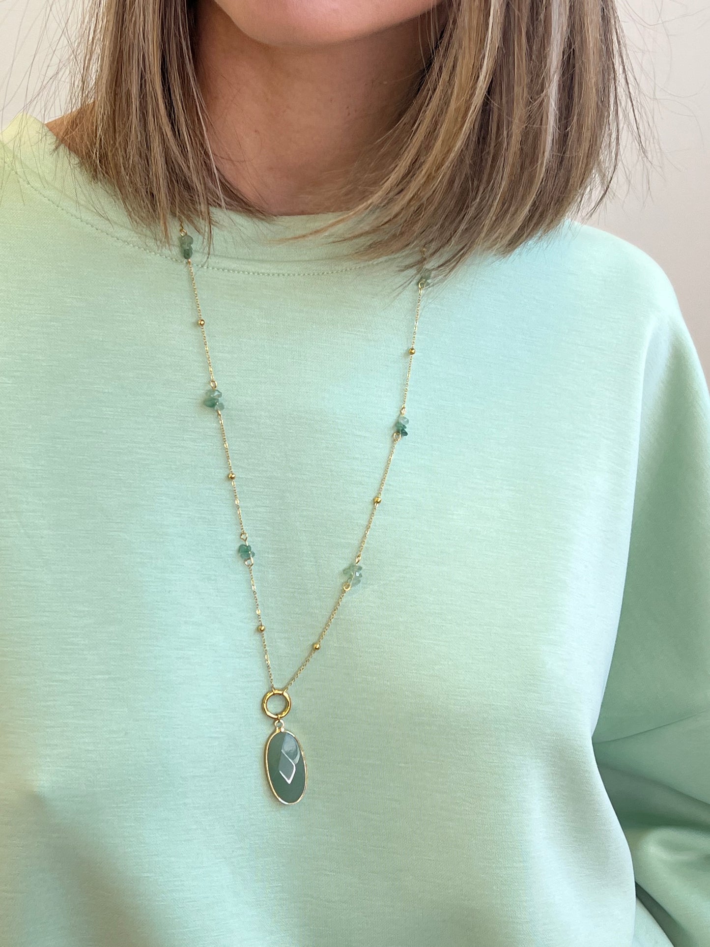 COLLANA QUARZ PENDENTE VERDE