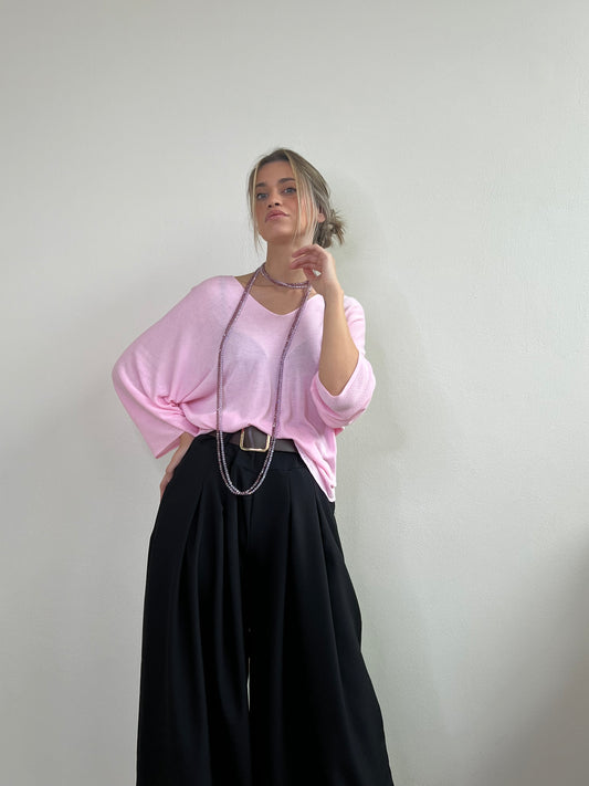 PULLOVER IN FILO ROSA