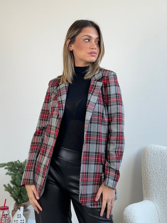 BLAZER TARTAN FONDO GRIGIO