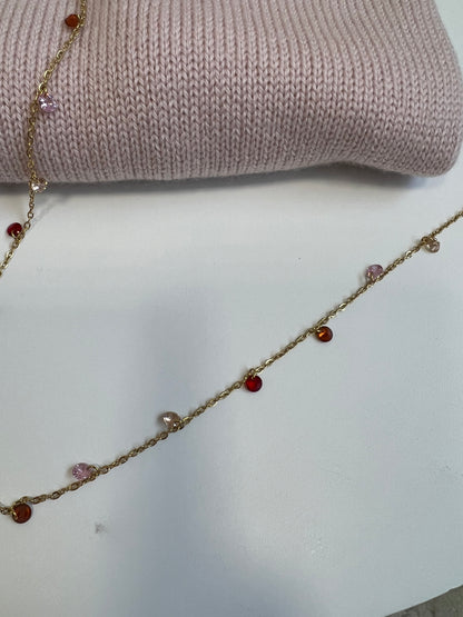 COLLANA FINE CON PIETRINE ROSA/ROSSO