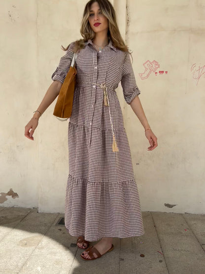LUCILLA ABITO A CHEMISIER VICHY Var.bianco / marrone