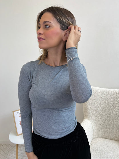T.SHIRT BASIC MISTO CACHEMIRE GRIGIO MELANGE
