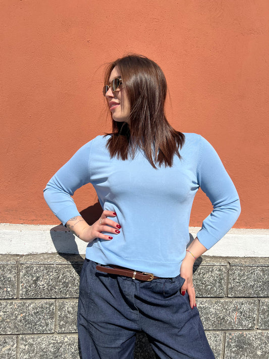 LEONOR MAGLIA IN VISCOSA AZZURRO