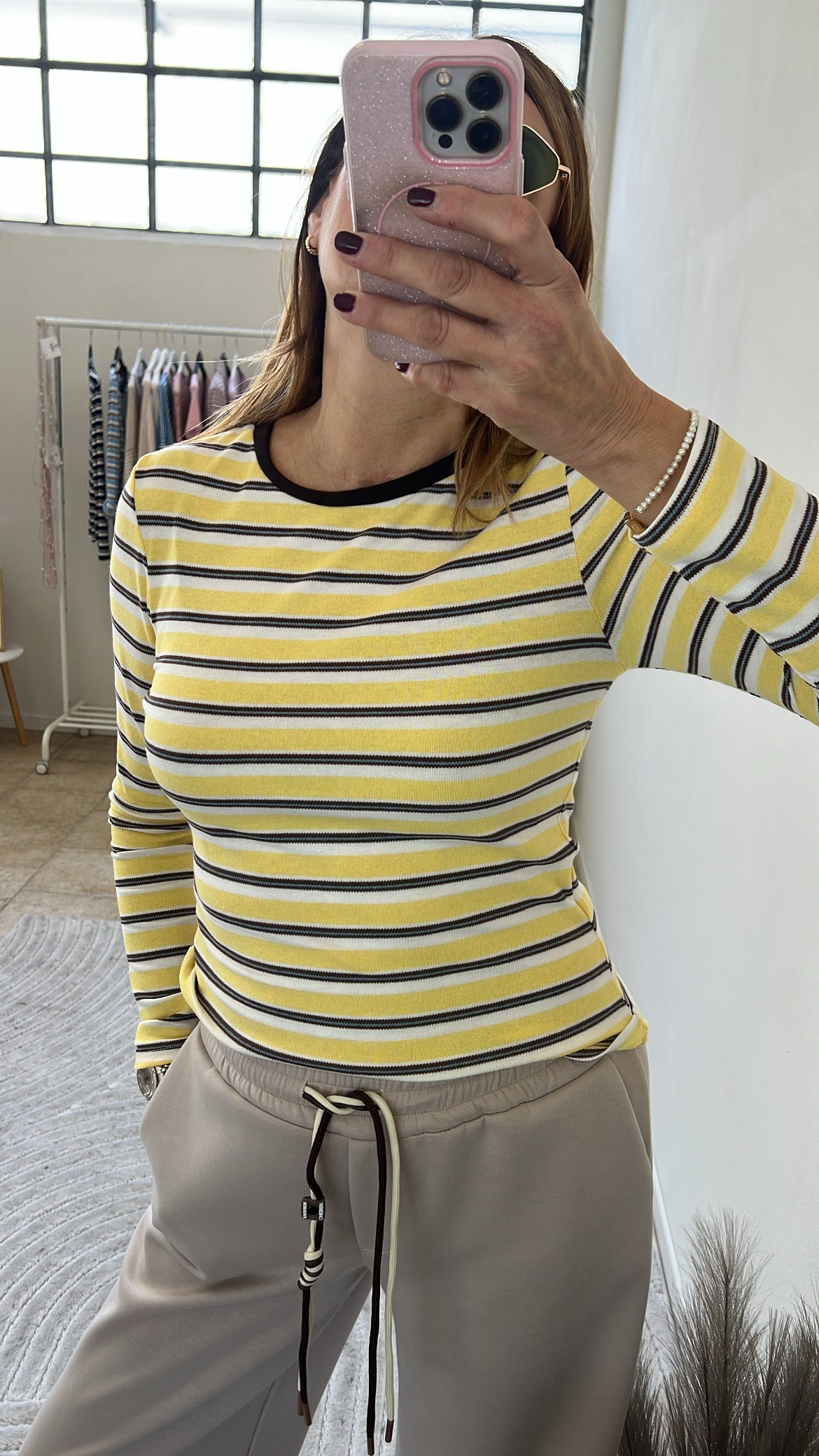 T.SHIRT A RIGHE PONZA GIALLO