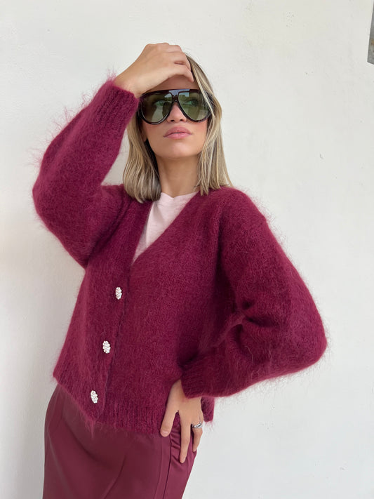 CLIO CARDIGAN MOHAIR BORGOGNA