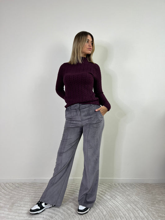 PANTALONI IN VELLUTO A COSTE GRIGIO TG.L