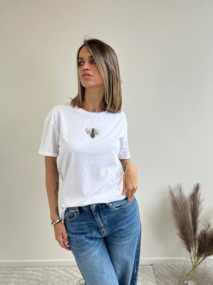 T.SHIRT BIANCA APPLICAZIONE “APE”