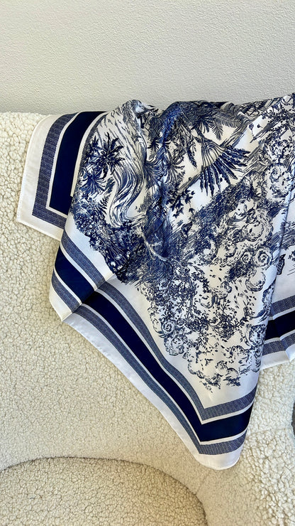 FOULARD STAMPA CACHEMIRE BLU E BIANCO