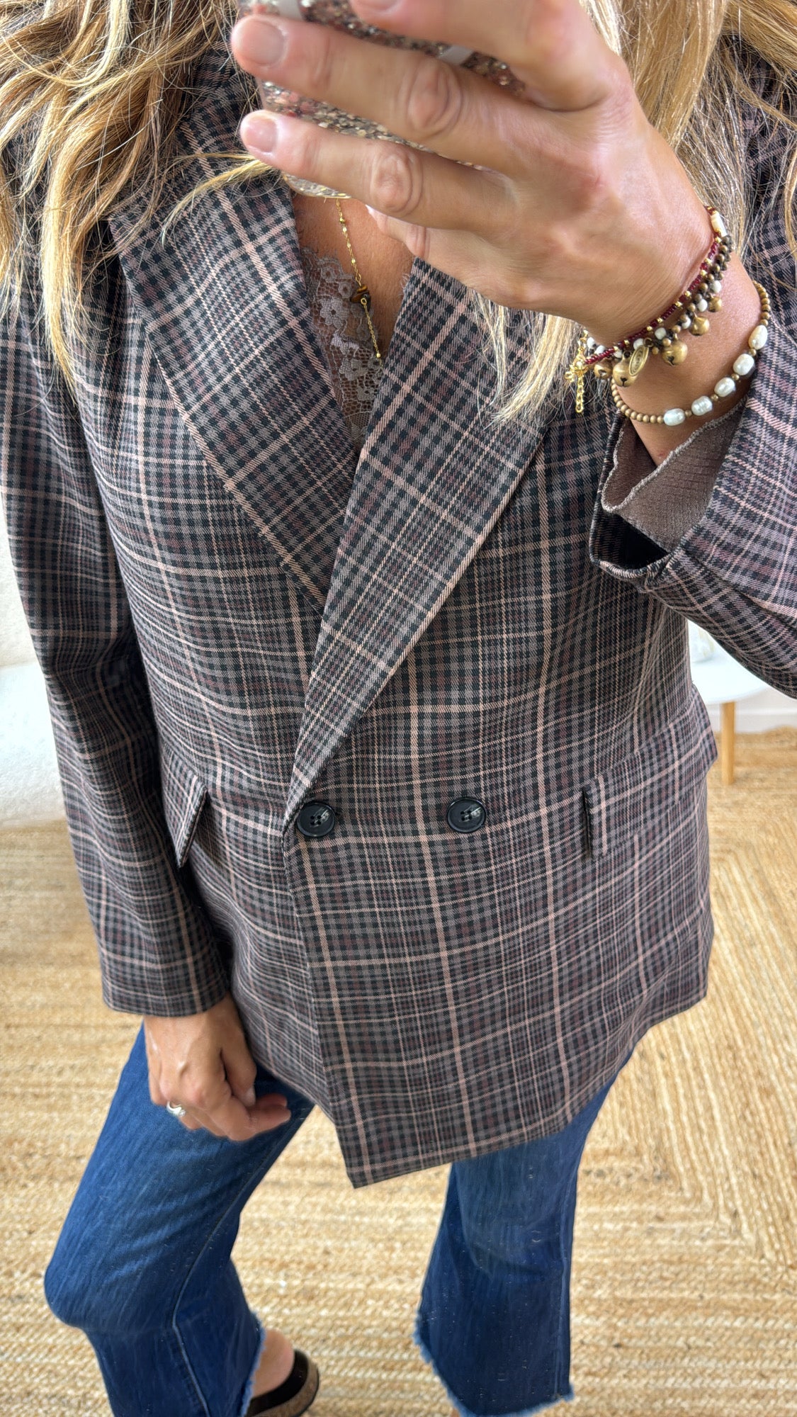 BLAZER EDDY PRINCIPE DI GALLES BEIGE COCCIO GRIGIO E NERO