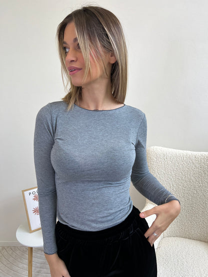 T.SHIRT BASIC MISTO CACHEMIRE GRIGIO MELANGE