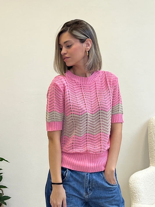 ONDA PULLOVER IN FILO ROSA /BEIGE