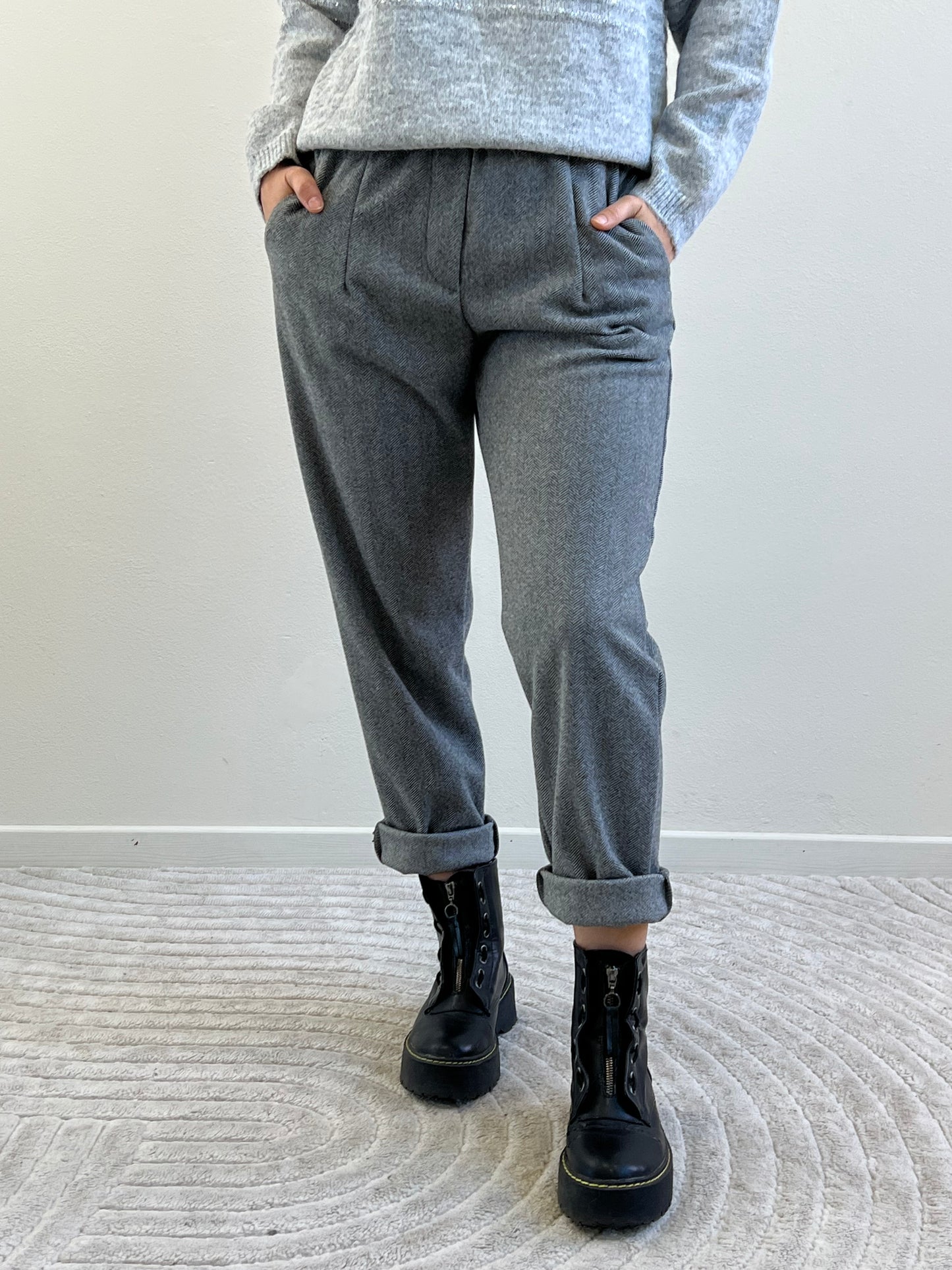 LIA PANTALONE SPINATO GRIGIO&NERO TAGLIA M