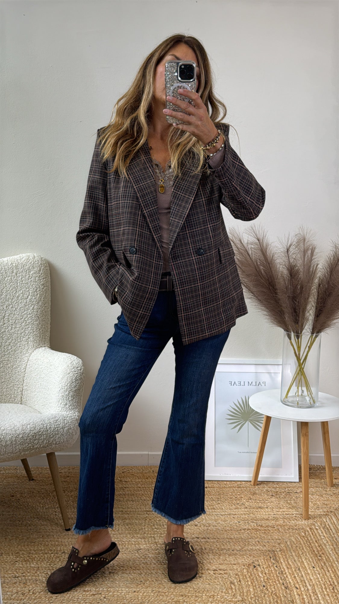 BLAZER EDDY PRINCIPE DI GALLES BEIGE COCCIO GRIGIO E NERO