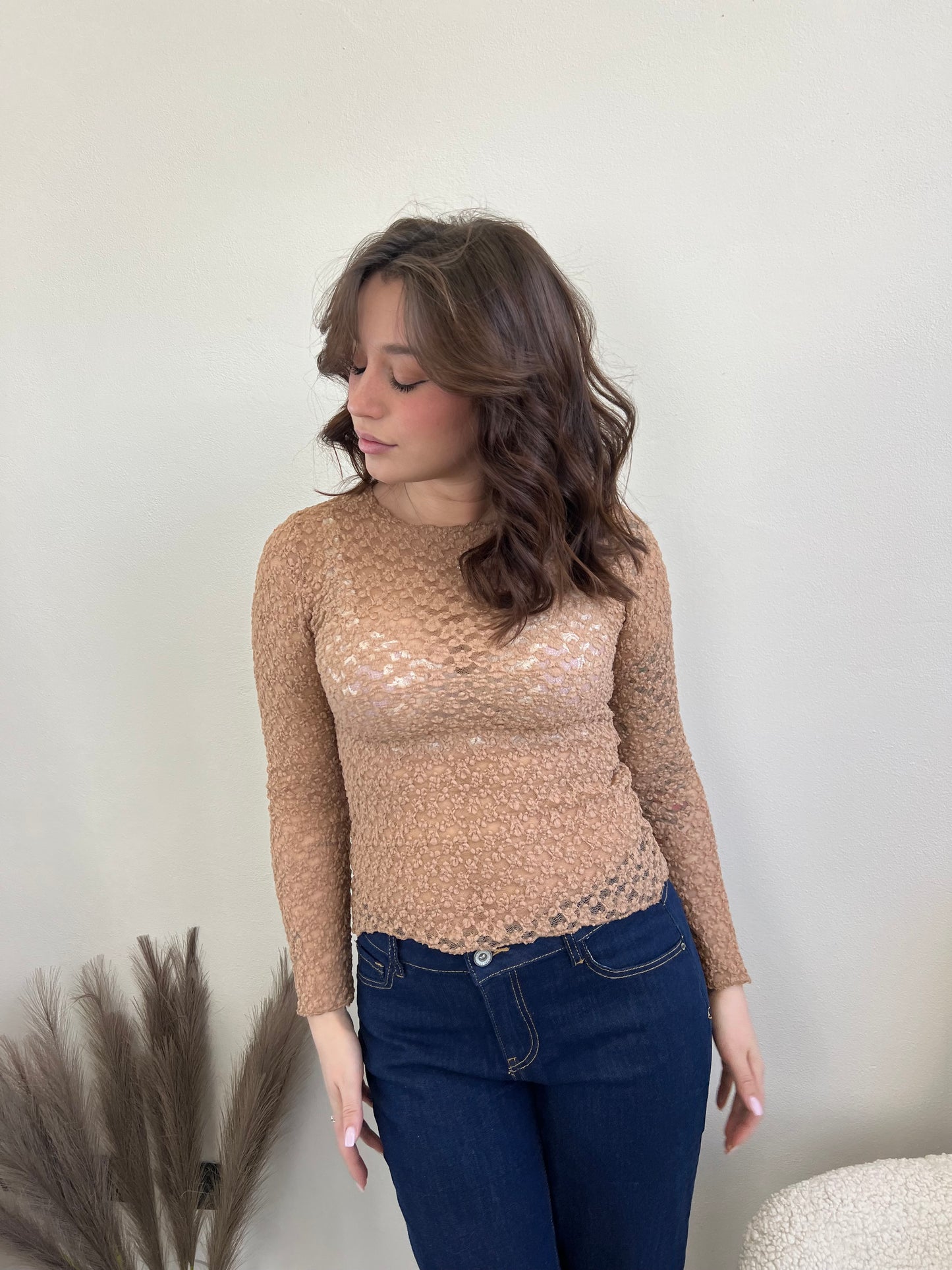 LIA MAGLIA IN PIZZO CAMEL