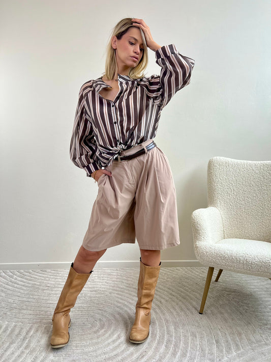 CAMICIA MUSSOLA RIGA SABBIA ,CIOCCOLATO PANNA