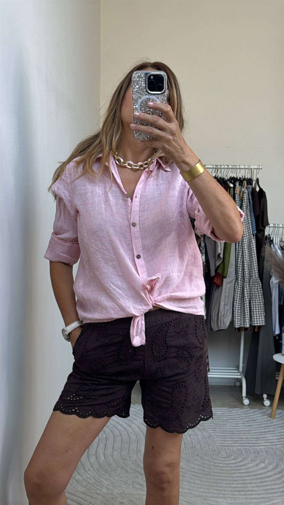 CAMICIA IN LINO ROSA