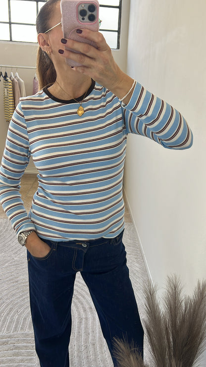 T.SHIRT A RIGHE PONZA AZZURRO