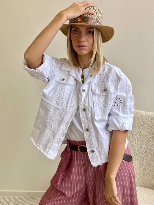 GIUBBINO DENIM RICAMO SANGALLO BIANCO
