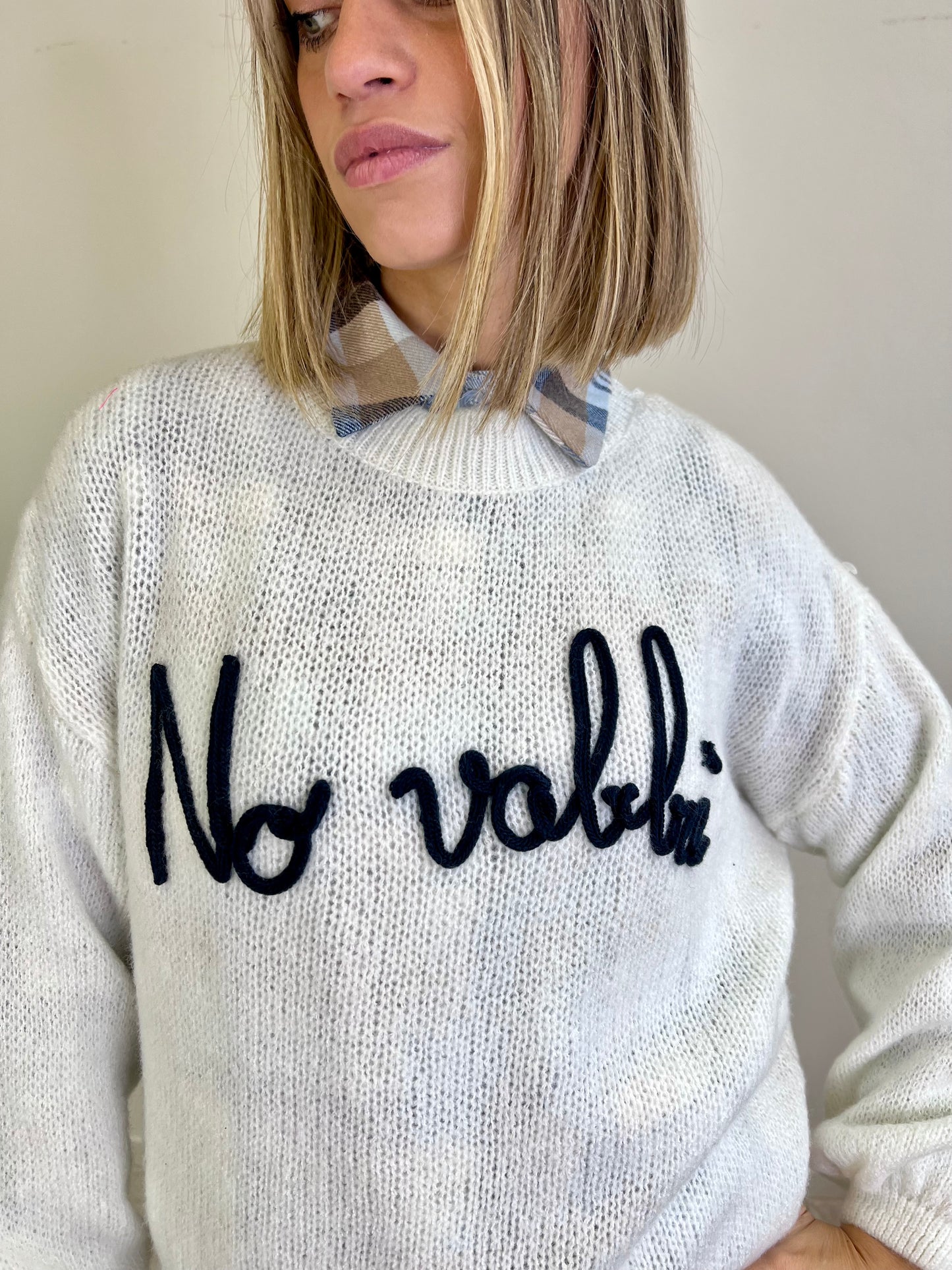 MAGLIONE NO VABBÈ panna scritta blu