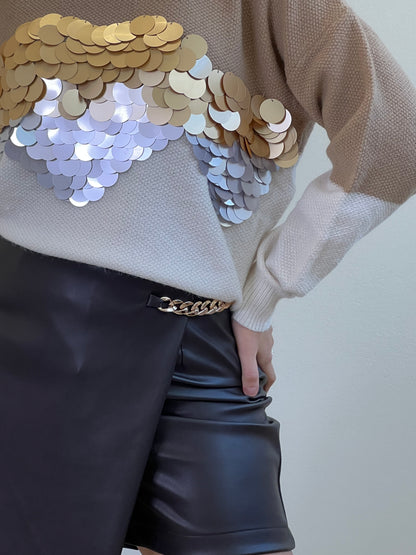 PULL MACROPAILLETTES CAMEL