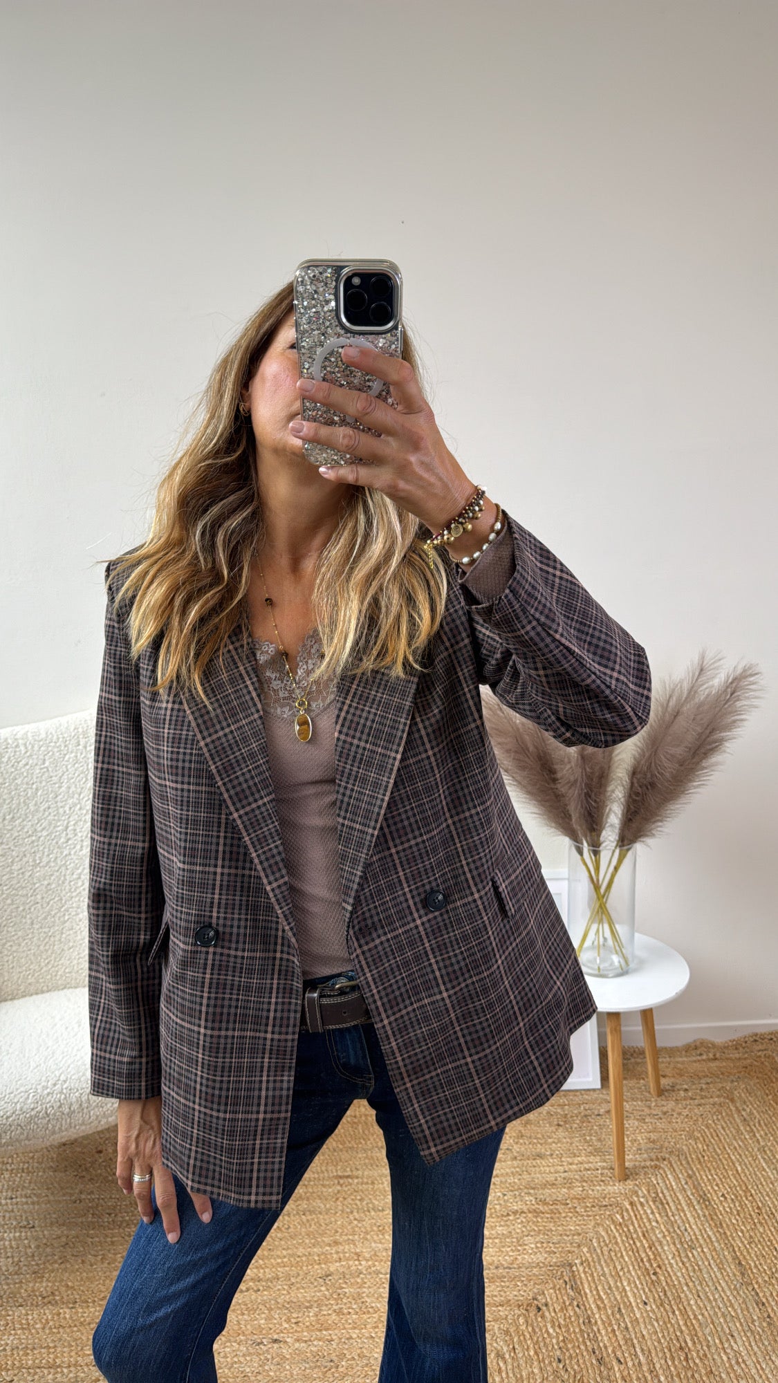 BLAZER EDDY PRINCIPE DI GALLES BEIGE COCCIO GRIGIO E NERO