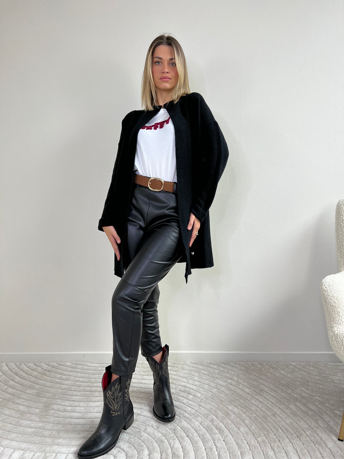 PANTALONI ECOPELLE NERO