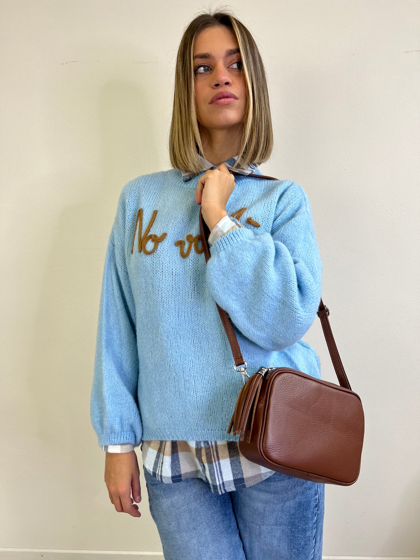 MAGLIONE NO VABBÈ AZZURRO CON SCRITTA CAMEL