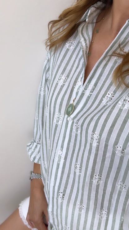 CAMICIA SANGALLO RIGA BIANCO VERDE