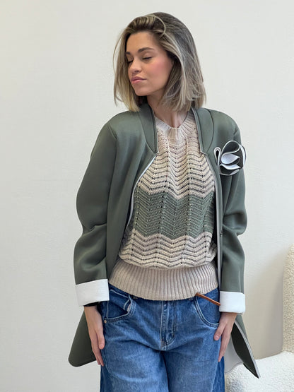 ONDA PULLOVER IN FILO MILITARE E BEIGE