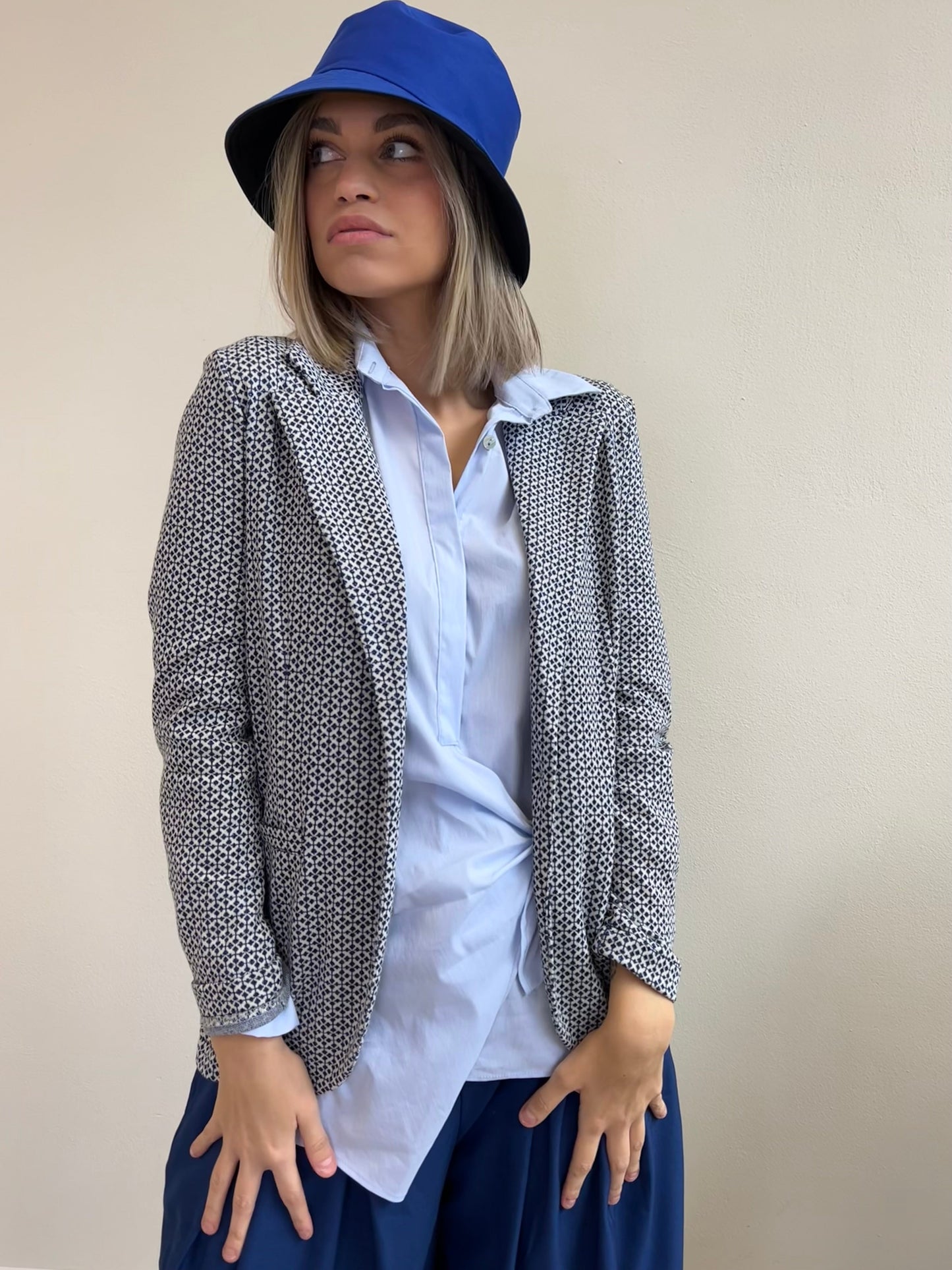 TAYLOR BLAZER JACQUARD TAGLIA L BLU & BIANCO