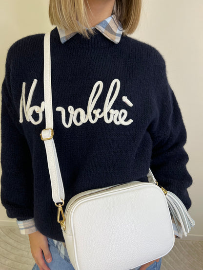 MAGLIONE NO VABBÈ BLU SCRITTA BIANCA