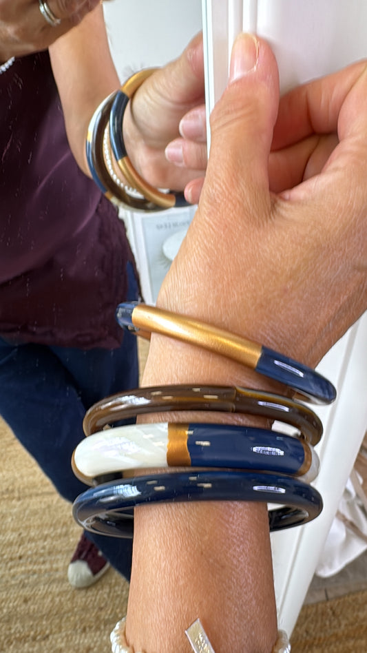 Set di 4 bracciali blu panna oro e moro