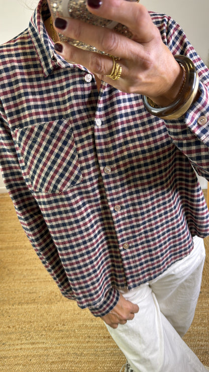 CAMICIA QUADRETTO BLU BORDEAUX BEIGE