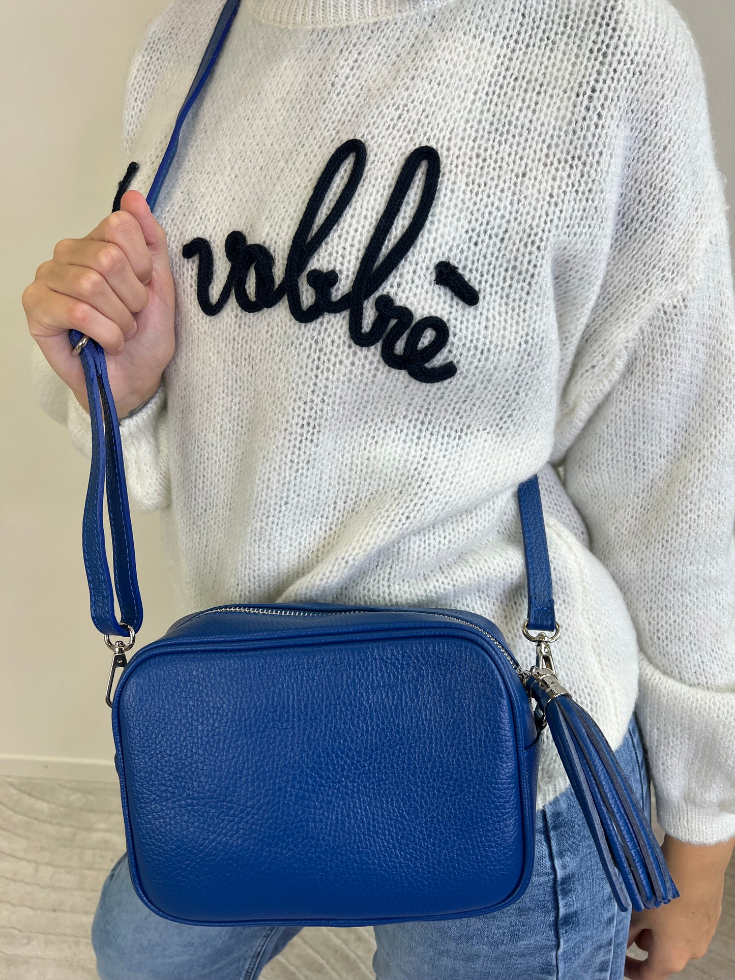 MAGLIONE NO VABBÈ panna scritta blu