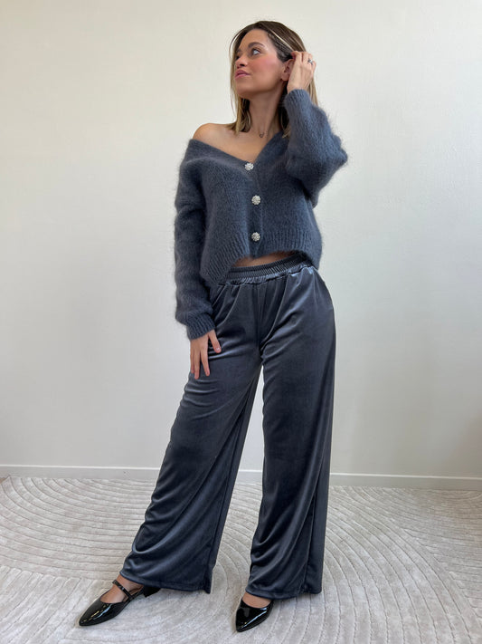 PANTALONE PALAZZO VELLUTO GRIGIO