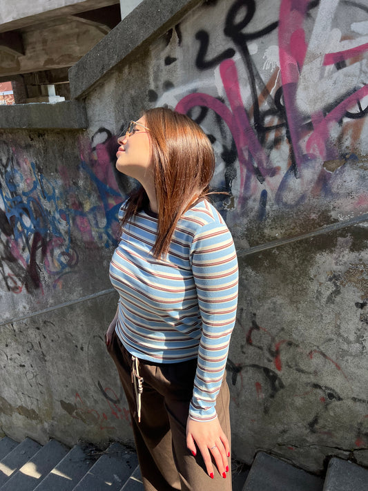 T.SHIRT A RIGHE PONZA AZZURRO