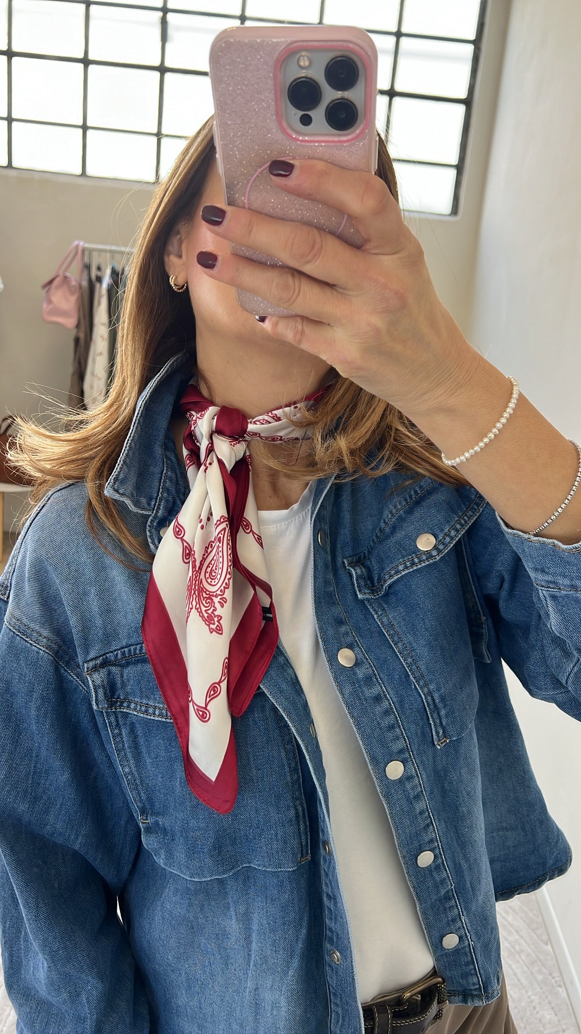 FOULARD STAMPA CACHEMIRE ROSSO E BIANCO