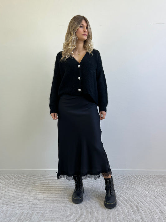 EVELINA GONNA SATIN CON PIZZO NERO