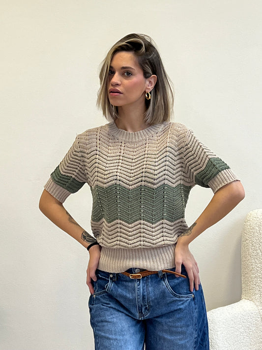 ONDA PULLOVER IN FILO MILITARE E BEIGE