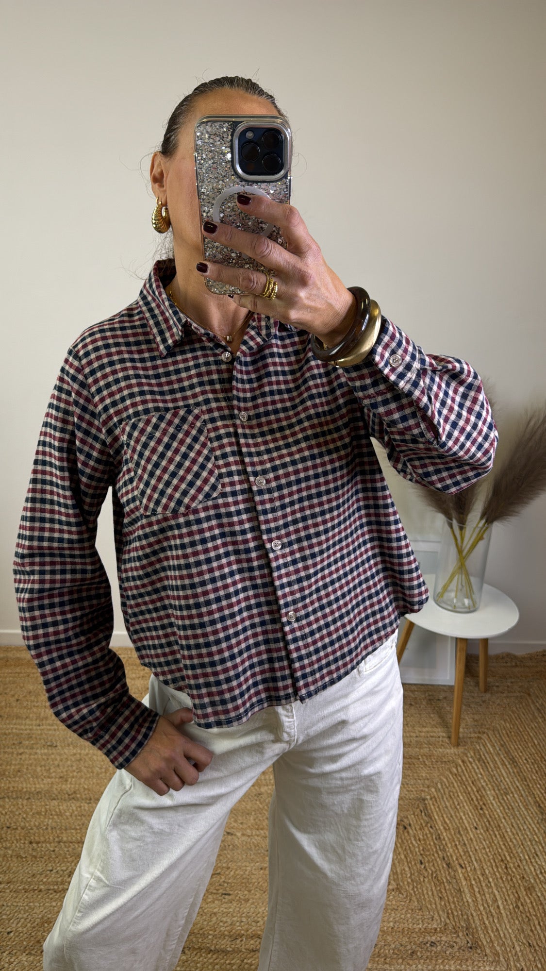 CAMICIA QUADRETTO BLU BORDEAUX BEIGE