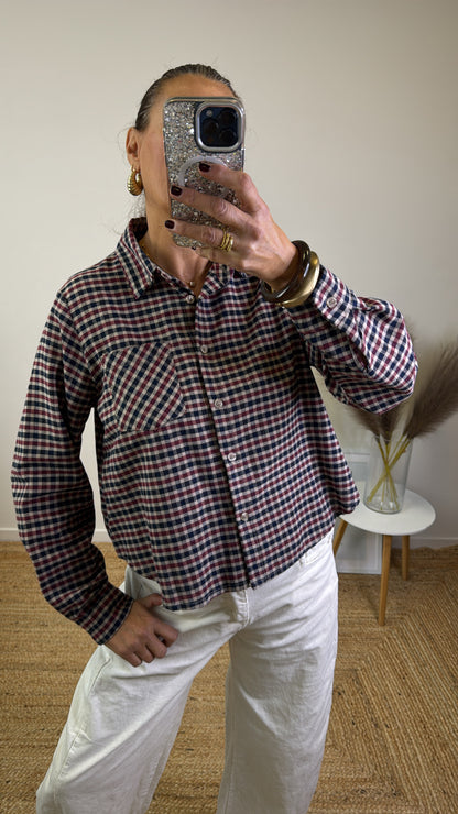 CAMICIA QUADRETTO BLU BORDEAUX BEIGE