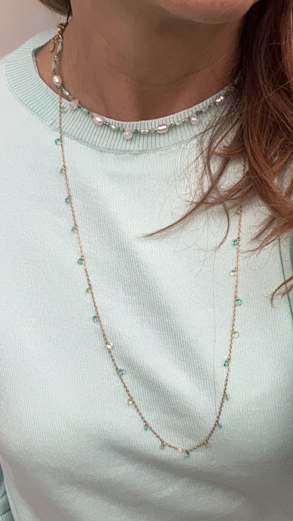 COLLANA FINE CON PIETRINE VERDE ACQUA