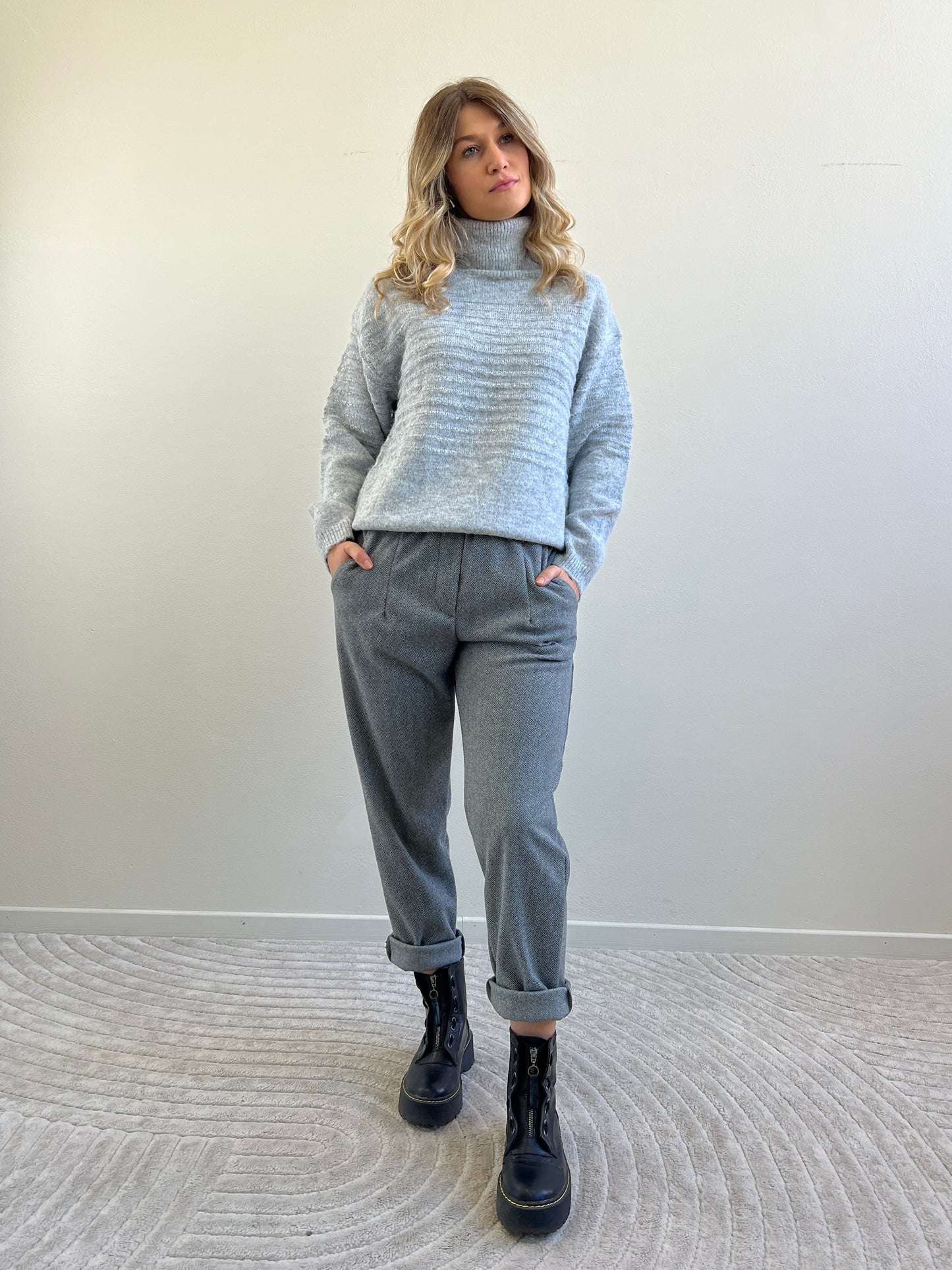 LIA PANTALONE SPINATO GRIGIO&NERO TAGLIA M