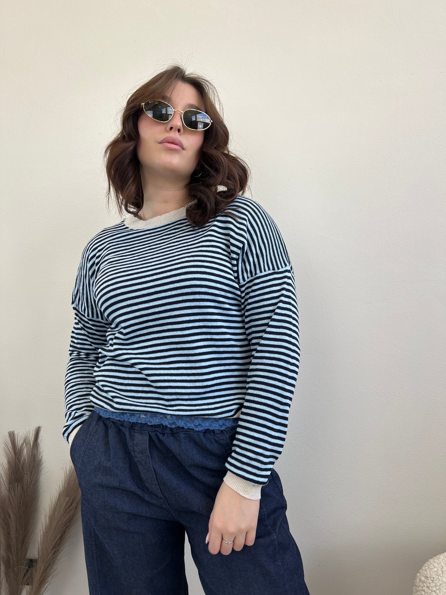 ETIOPIA MAGLIONE RIGA BLU & AZZURRO