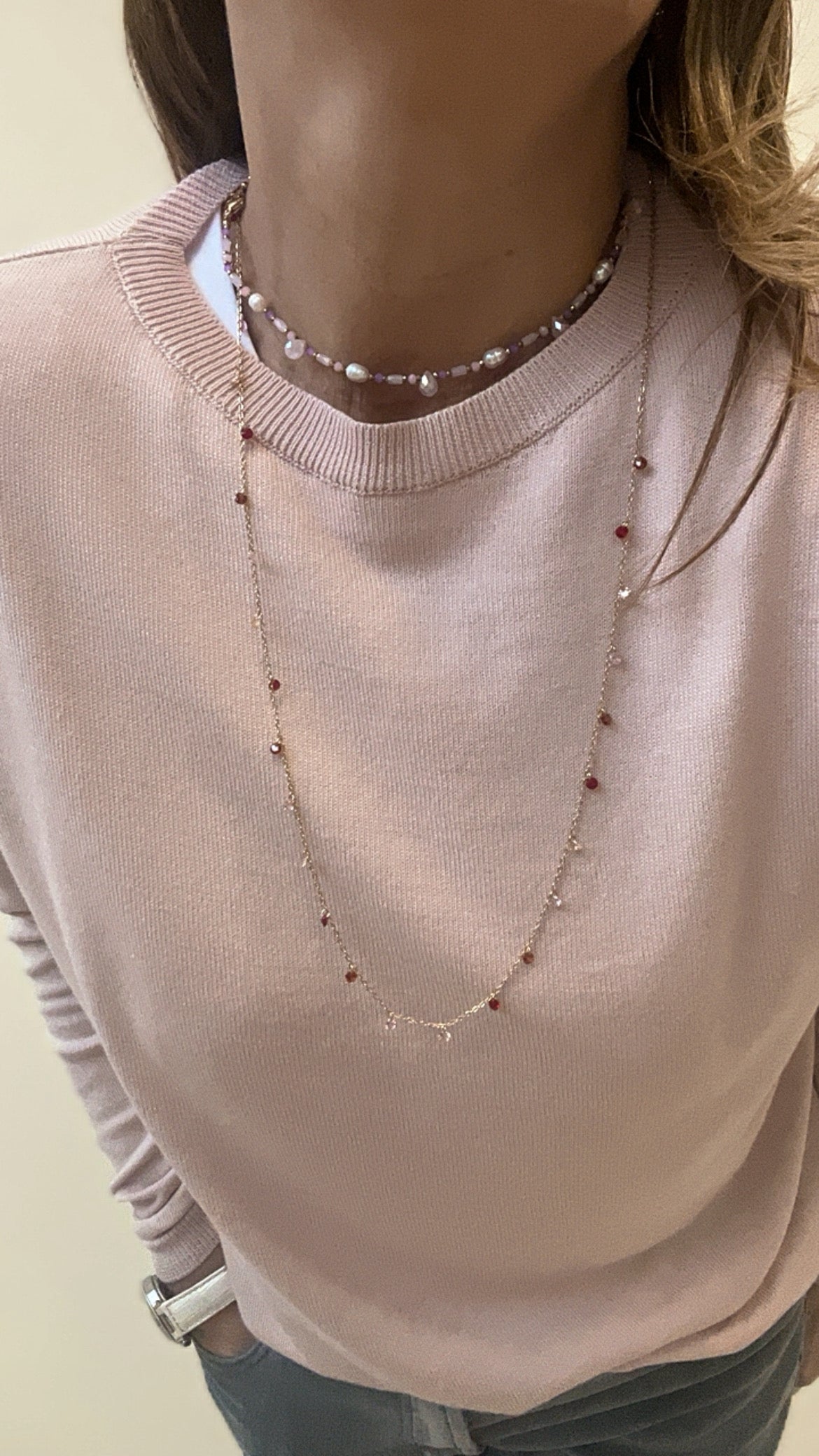 COLLANA FINE CON PIETRINE ROSA/ROSSO