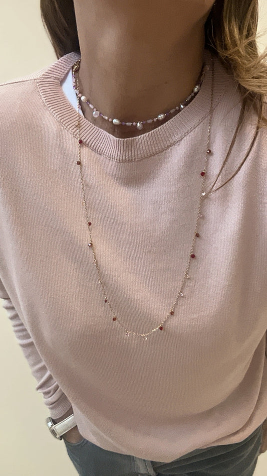 COLLANA FINE CON PIETRINE ROSA/ROSSO