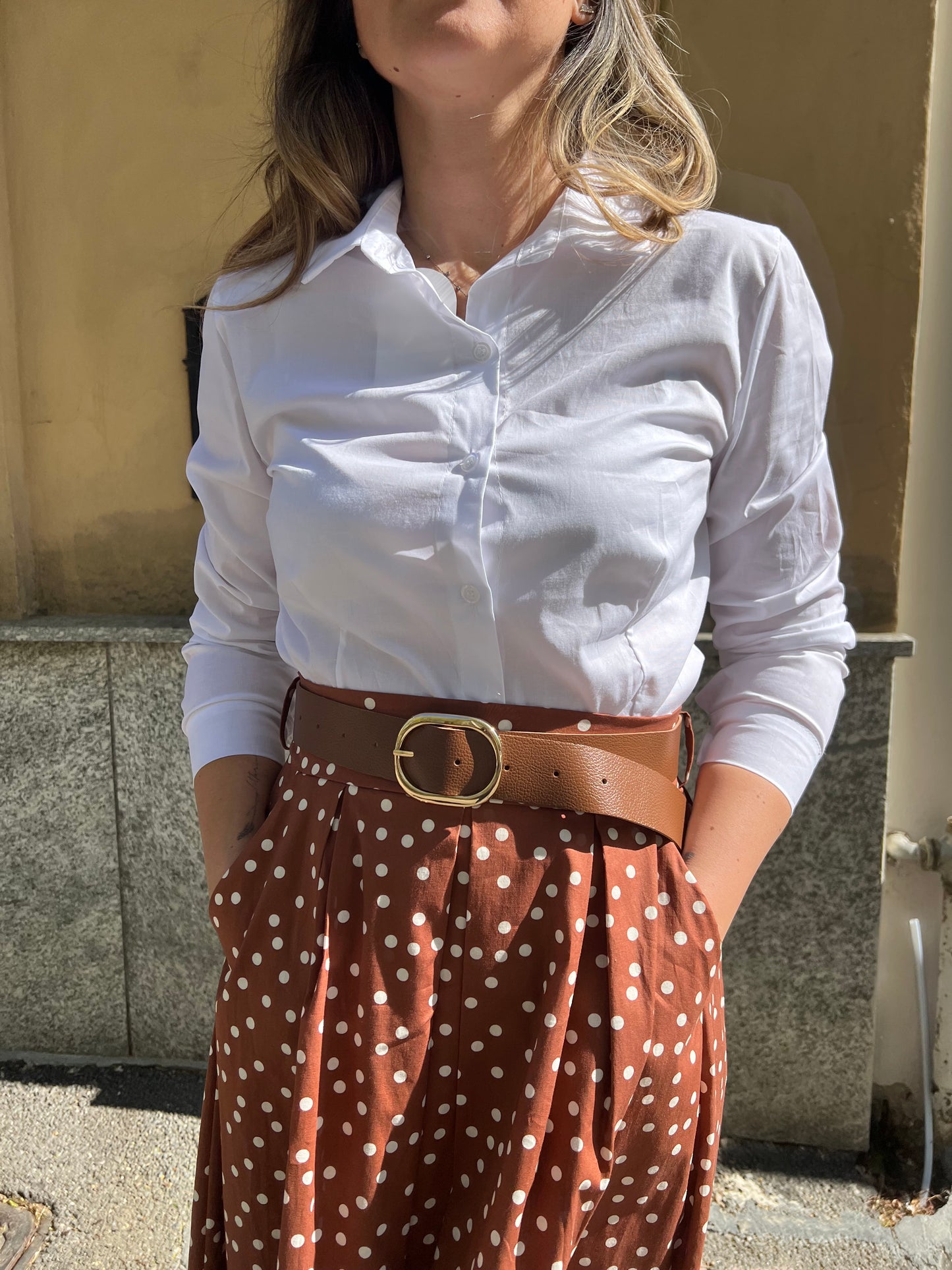 ISOTTA GONNA A RUOTA TERRACOTTA POIS BIANCO